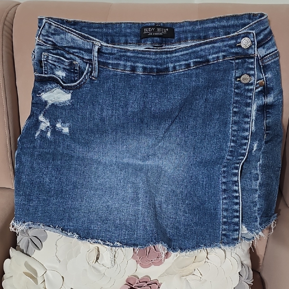 Judy Blue Distressed Denim Mini Skort